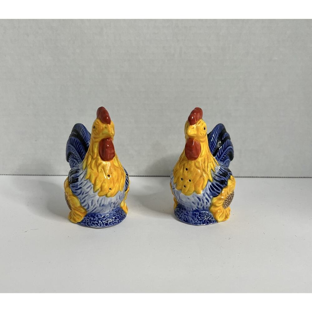 Vintage Salt & Pepper Shakers Rooster Cobalt Blue in the Sunflowers